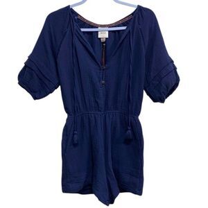 Knox Rose | Size XS Navy Gauze Boho Romper with Tassel‎ Ties